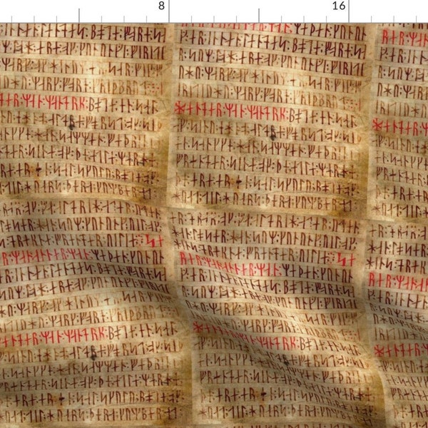 Rune Fabric - Codex Runicus Orginal By Odinist - Rune Lettering Parchment Red Brown Fantasy Cotton Fabric By The Yard With Spoonflower