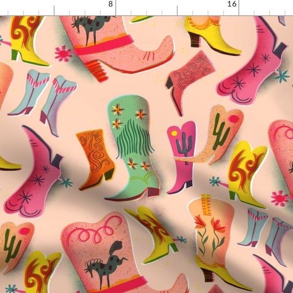Cowboy Boots Fabric - Fancy Boots Collection // Medium Scale By Miraparadies - Midwest Pink Green Cotton Fabric By The Yard With Spoonflower