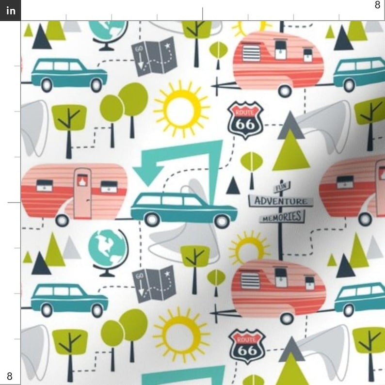 Camping Vacation Fabric - Road Trip - Retro Summer Camping By Heatherdutton - Summer Camping Cotton Fabric By The Yard With Spoonflower image 3