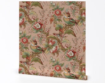 Parrot Wallpaper - Edwardian Parrot Dogwood Dream By Peacoquettedesigns - Custom Printed Removable Adhesive Wallpaper Roll by Spoonflower