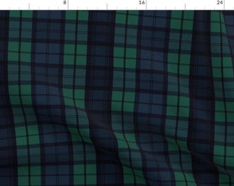 Green Tartan Fabric - Dark Green Plaid By Laurapol - Green and Navy Plaid Cosplay Uniform Cotton Fabric By The Yard With Spoonflower