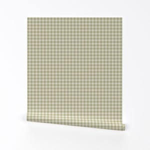 Gingham Removable Peel and Stick Wallpaper -  1950s Checkered Checks Green Tea - Wall Art Wall Decor - Green Gingham  by karwilbedesigns