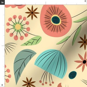 Floral Fabric - 1950'S Floral - Soft Cream By Sarah Treu - Fifties Retro Botanical Garden Vintage Cotton Fabric By The Yard With Spoonflower image 3