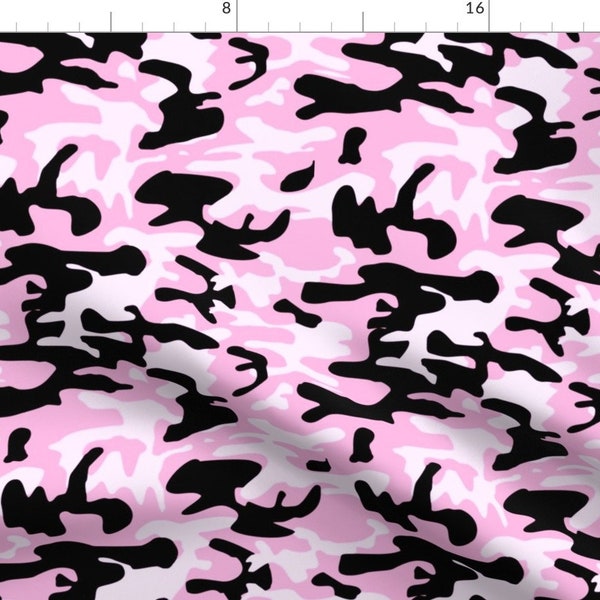 Pink Camo Fabric - Pink Army Camo Pattern By Inspirationz - Army Military Camouflage Pink Black Cotton Fabric By The Yard With Spoonflower