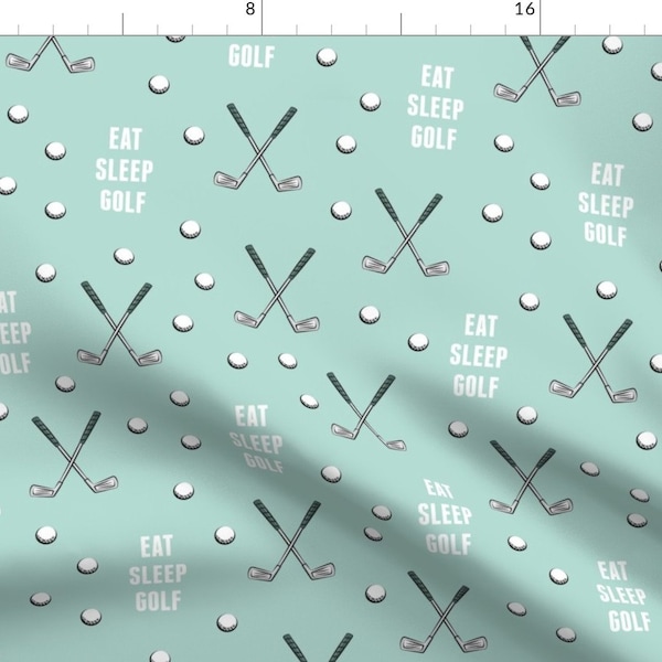 Eat Sleep Golf Fabric - Eat Sleep Golf - Dark Mint By Littlearrowdesign - Whimsical Golf Sport Cotton Fabric By The Yard With Spoonflower