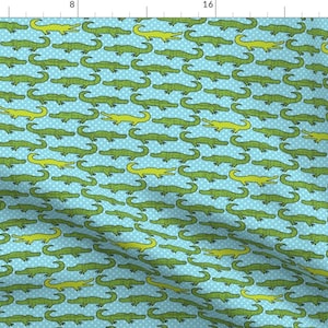Dotted Gator Fabric - Gator Blue By Littlerhodydesign - Dotted Alligator Nursery Decor Cotton Fabric By The Yard With Spoonflower