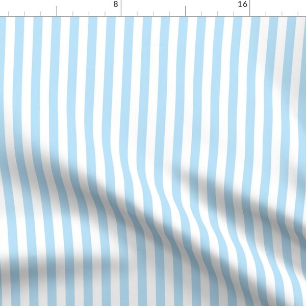 Stripes Fabric - Light Blue And White 1/2 Inch Stripe By Littlemisscrow -Lines Striped Nursery Cotton Fabric By The Yard With Spoonflower