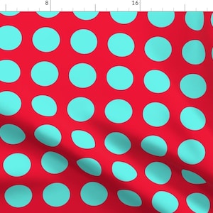 Polka Dots Fabric - Turquoise And Red Dots By Pumpkintreelane - Polka Dots Red Turquoise Retro Cotton Fabric By The Yard With Spoonflower