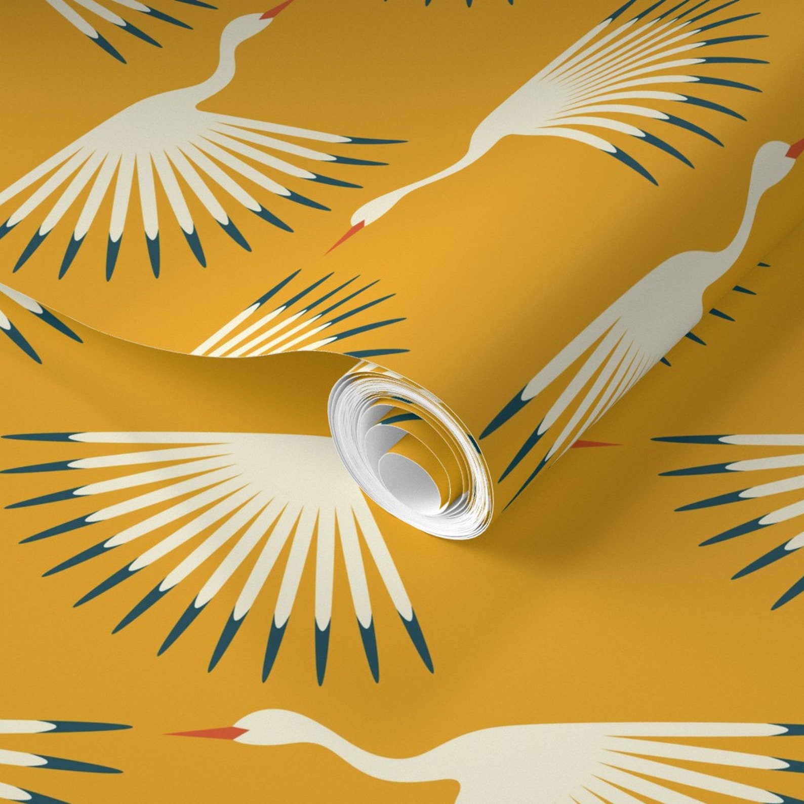 Art Deco Wallpaper Art Deco Cranes Sunshine by Katerhees - Etsy