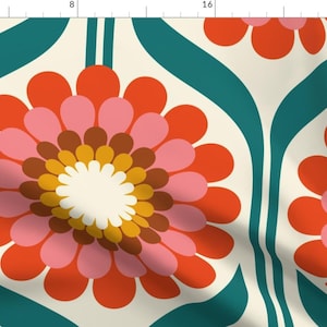 Floral Fabric - Zinnia Vibes - Jumbo by katerhees - Flowers Retro Folk Folk Art Scandinavian Scandi Pink  Fabric by the Yard by Spoonflower