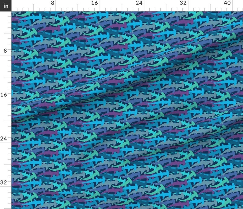 Hammerhead Shark Fabric Hammerhead Sharks On Blue By Etsy