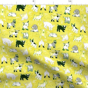 Goat Fabric - Baby Goats By Friztin - Yellow Modern Baby Goat Nursery Decor Cotton Fabric By The Yard With Spoonflower