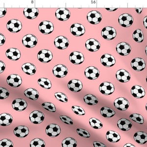 Soccer Fabric - Soccer Balls - Pink By Littlearrowdesign - Soccer Ball Sport Girl Pink Football Cotton Fabric By The Yard With Spoonflower