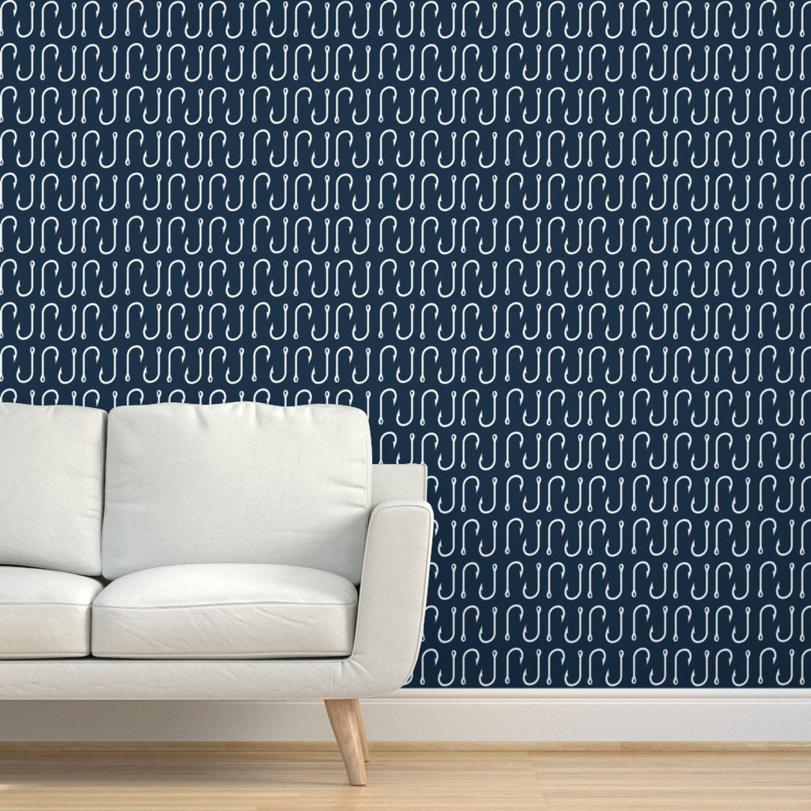 Fish Hooks Wallpaper Fish Hooks on Navy by Buckwoodsdesignco Etsy