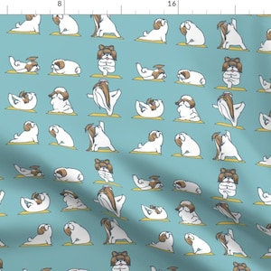 Shih Tzu Yoga Down Dog Kawaii Fabric - Shih Tzu Yoga By Huebucket - Yoga Dogs Puppy Love Cotton Fabric By The Yard With Spoonflower
