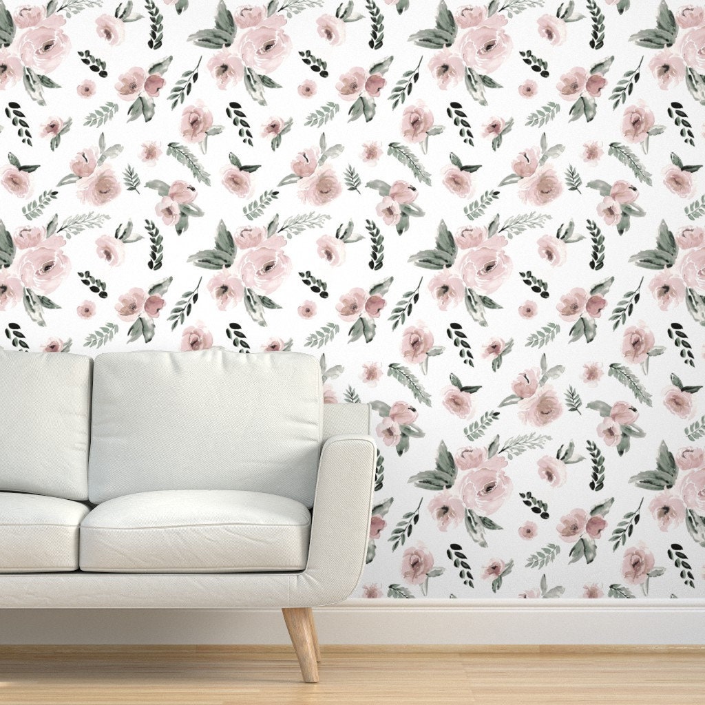 Blush Floral Wallpaper Blushfloral by Northeighty Blush Etsy