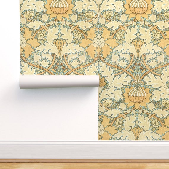 Removable Water-Activated Wallpaper Vintage Floral Damask Victorian Decor Damask