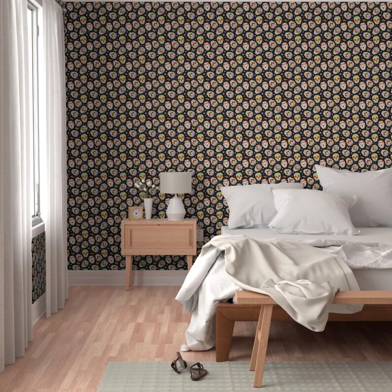Halloween Wallpaper - Sugar Skulls Black By Mirabelleprint - Day of the Dead Custom Removable Self Adhesive Wallpaper Roll by Spoonflower image 5