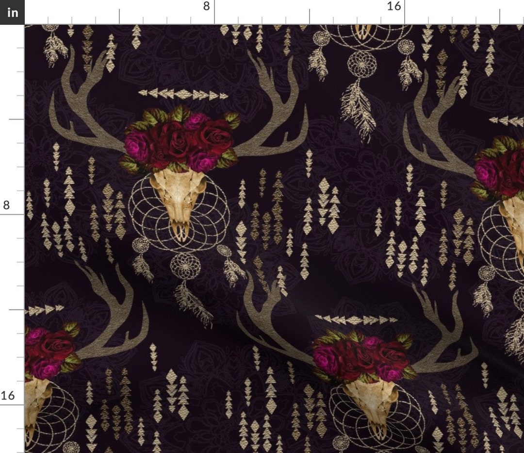 Deer Skull Fabric Bohemian Floral Deer Skull by Teart Deer - Etsy