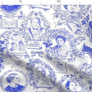 Feminism Fabric - Feminist Pioneers Sisters Of Equality By Vinpauld - Feminism Blue Votes Women Cotton Fabric By The Yard With Spoonflower