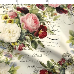 Vintage Roses Fabric - Rosey Document by peagreengirl - Shabby Chic Victorian Romantic French Rose Garden Fabric by the Yard by Spoonflower