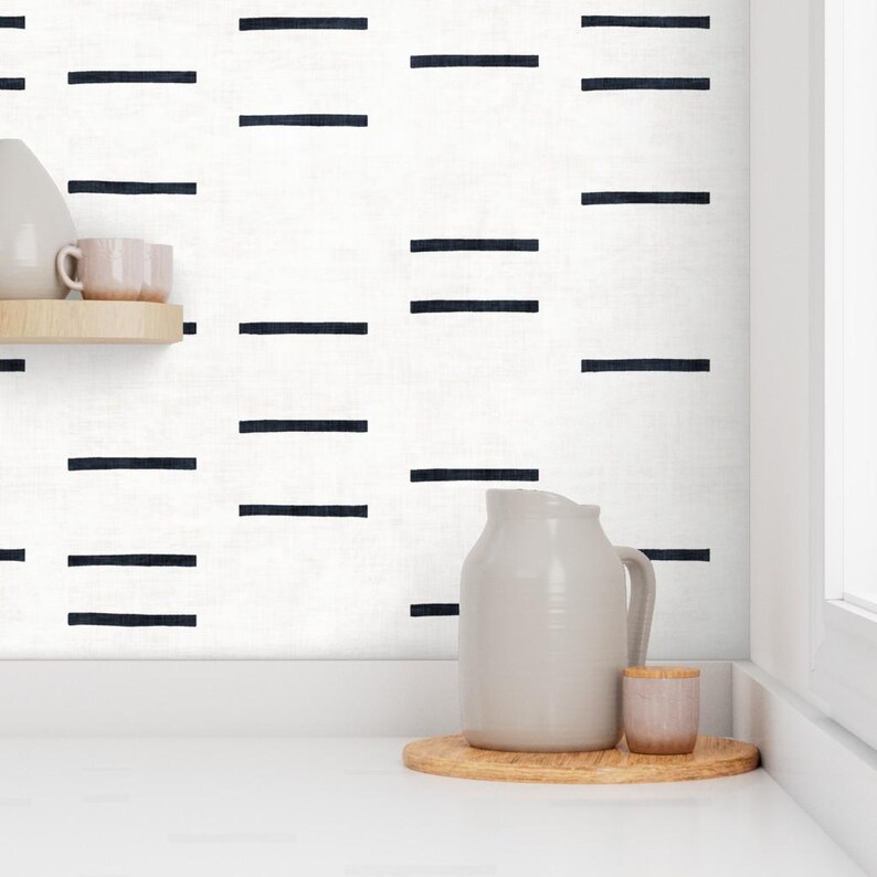 Minimal Wallpaper - Denim Line Mudcloth Rotated By Holli Zollinger - Custom Printed Removable Self Adhesive Wallpaper Roll by Spoonflower image 7