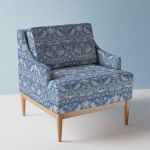 William Morris Upholstery Fabric- Strawberry Thief Blue by peacoquettedesigns - Blue White Tudor  Fabric By The Yard With Spoonflower