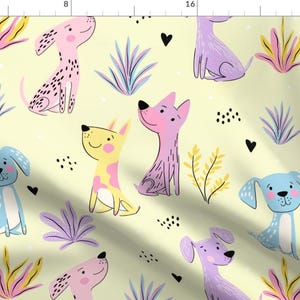 Puppy Garden Fabric: Pastel Animals, Whimsical Cartoon Print by Spoonflower
