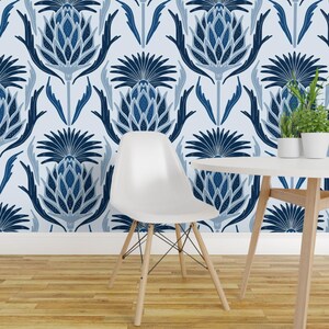 Thistle Wallpaper - Thistle, Classic Blue By Katie Hayes - Blue White Custom Printed Removable Self Adhesive Wallpaper Roll by Spoonflower