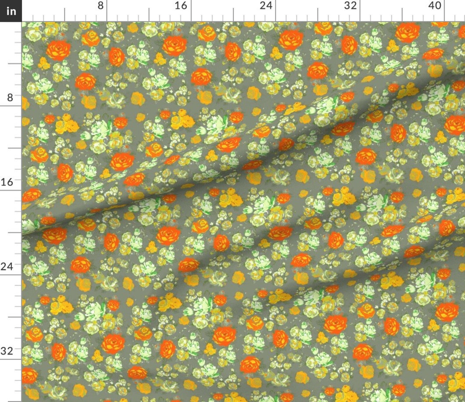 Yellow and Grey Flower Fabric Vintage Floral Print With Etsy