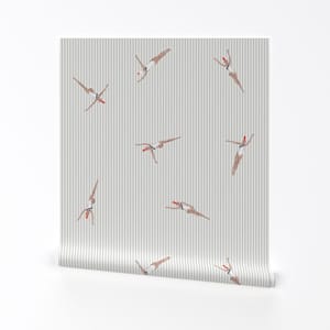 Swimming Wallpaper - Little Swimmers Stripes Warm Gray By Southwind - Custom Printed Removable Self Adhesive Wallpaper Roll by Spoonflower
