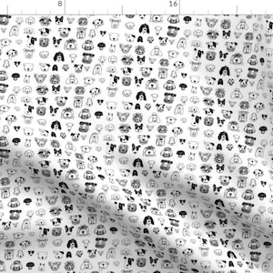 Dogs Fabric - Small Dog Doodles By Littleislandcompany - Dogs Black White Sketch Kids Pet Family Cotton Fabric By The Yard With Spoonflower