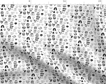 Dogs Fabric - Small Dog Doodles By Littleislandcompany - Dogs Black White Sketch Kids Pet Family Cotton Fabric By The Yard With Spoonflower