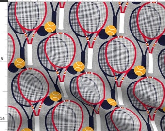 Bold Rackets Fabric - Rackets And Balls by micklyn - Court Sports Modern Minimalist Sporty Gray Tennis Fabric by the Yard by Spoonflower