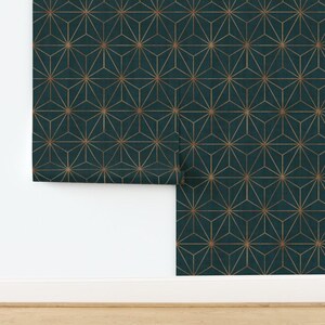 Star Wallpaper - Star Geo Deep Teal Copper By Crystal Walen - Green Custom Printed Removable Self Adhesive Wallpaper Roll by Spoonflower image 4