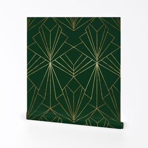 Glamorous 1920s Removable Peel and Stick Wallpaper - Emerald Green - Wall Art Wall Decor - Art Deco On Emerald by thewellingtonboot