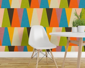 Mid Century Mod Wallpaper - Retro Color Block Triangle By Bruxamagica - Custom Printed Removable Self Adhesive Wallpaper Roll by Spoonflower