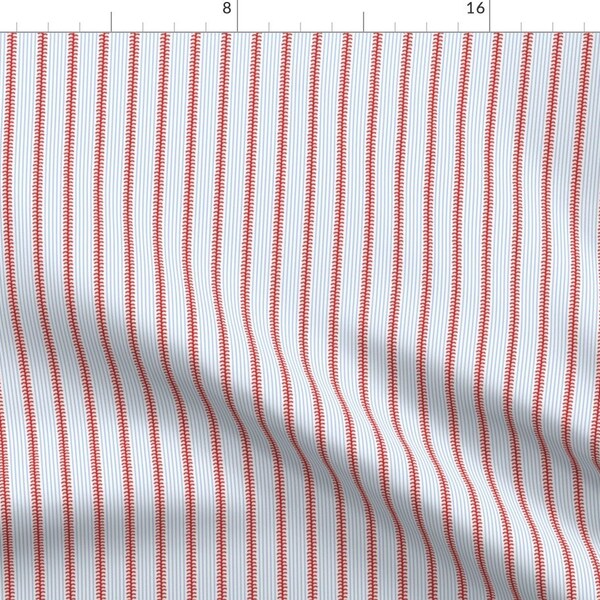 Baseball Fabric - Baseball Stitching Stripe By Rick Rack Scissors Studio - Baseball Stitching Red Cotton Fabric By The Yard With Spoonflower