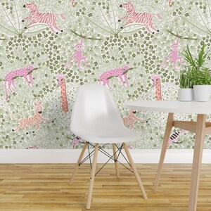 Fun Safari Peel and Stick Wallpaper - Cute Animals Happy Cheerful Bright Pastel - Removable Wall Decor Art - Whimsical Safari by vivdesign