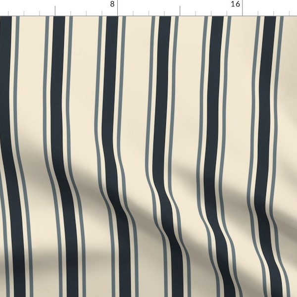 Coastal Stripe Fabric - Regency Stripe by misentangledvision - Ticking Stripe Black Navy Cream Heritage Fabric by the Yard by Spoonflower