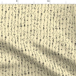 Japanese Calligraphy Fabric - Ancient Japanese On Aged Yellow By Thin Line Textiles - Japanese Cotton Fabric By The Yard With Spoonflower