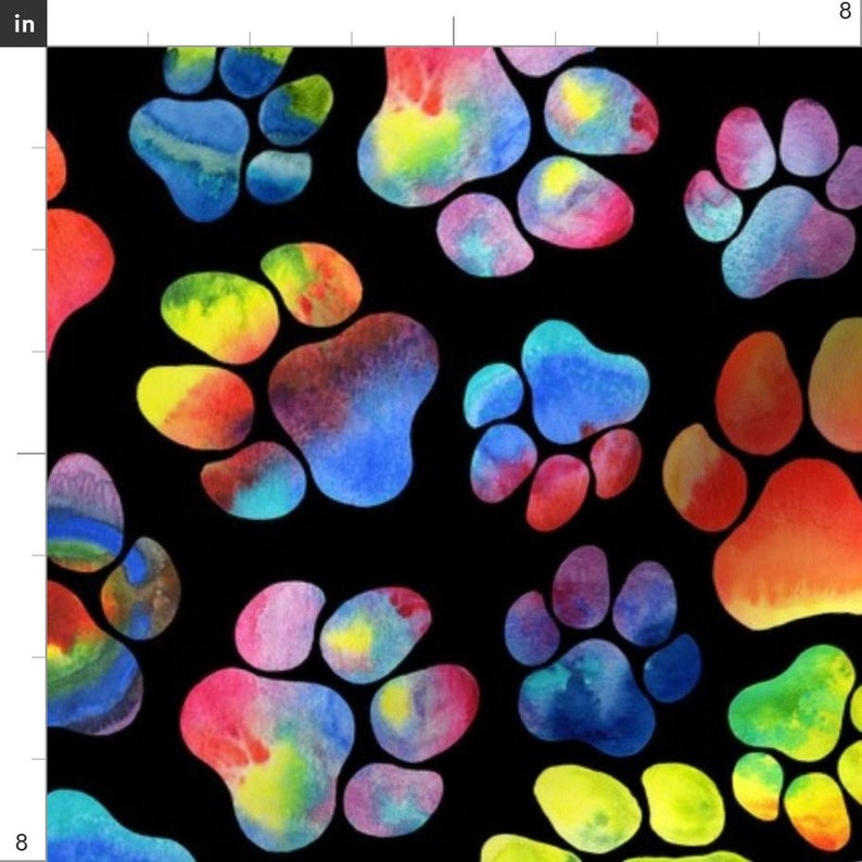 Rainbow Dog Paw Prints Fabric Rainbow Watercolor Pawprints Etsy