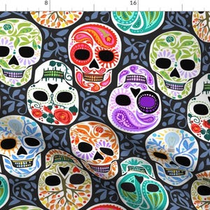 Rainbow Sugar Skulls Fabric - Calaveras Celebración Del Color Y Blanco Grande By Robinpickens - Cotton Fabric By The Yard With Spoonflower
