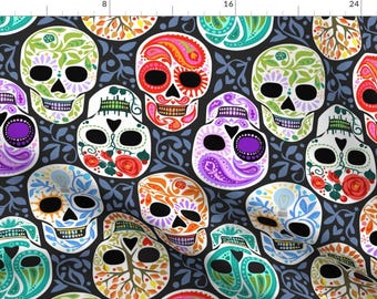 Rainbow Sugar Skulls Fabric - Calaveras Celebración Del Color Y Blanco Grande By Robinpickens - Cotton Fabric By The Yard With Spoonflower