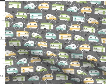 Retro Campers Fabric - Happy Campers By Robyriker - Camper Trailer Travel Road Trip Atomic Modern Cotton Fabric By The Yard With Spoonflower