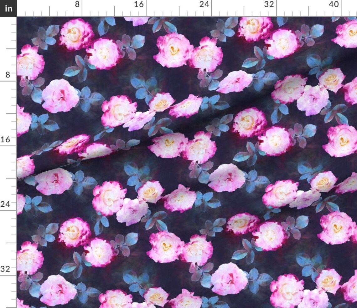 Vintage Inspired Floral Fabric Twilight Roses Botanical Etsy