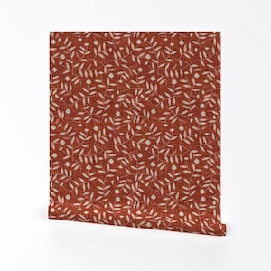 Rust Vines Removable Peel and Stick Wallpaper - Botanical Garden Weathered - Wall Art Wall Decor - Darcy (rust) Med by nouveau_bohemian
