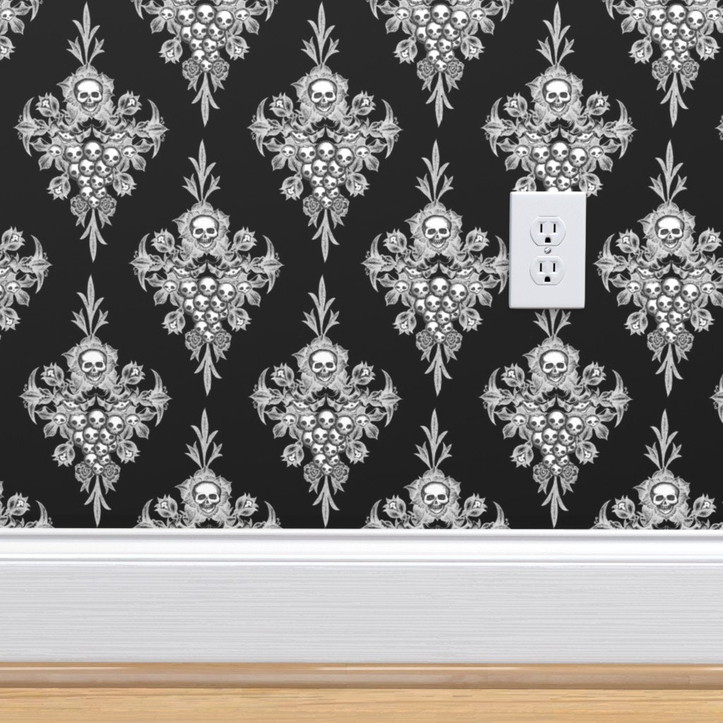 Skull Damask Wallpaper Skull Flower Damask Negative by Etsy