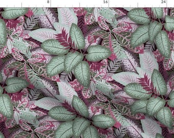 Jungle Leaves Fabric - Jungle Nights by jpuckett-design - Moody Tropical Plants Magenta Green Lush Foliage Fabric by the Yard by Spoonflower
