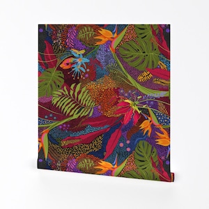 Maximalist Removable Peel and Stick Wallpaper - Bird Of Paradise Tropical Jungle - Wall Art Wall Decor - Tiki Tiki by reneeciufo